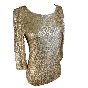 Calvin Klein Gold Sequin Top 3/4 Long Sleeves NWT
